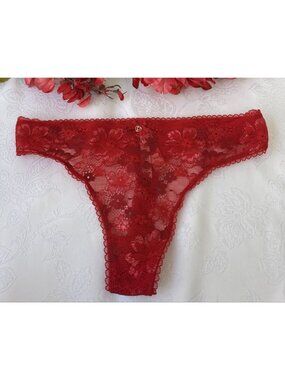 VICTORIA'S SECRET M BODY BY VICTORIA RED SHIMMER WIDE STRING THONG PANTIES NWT